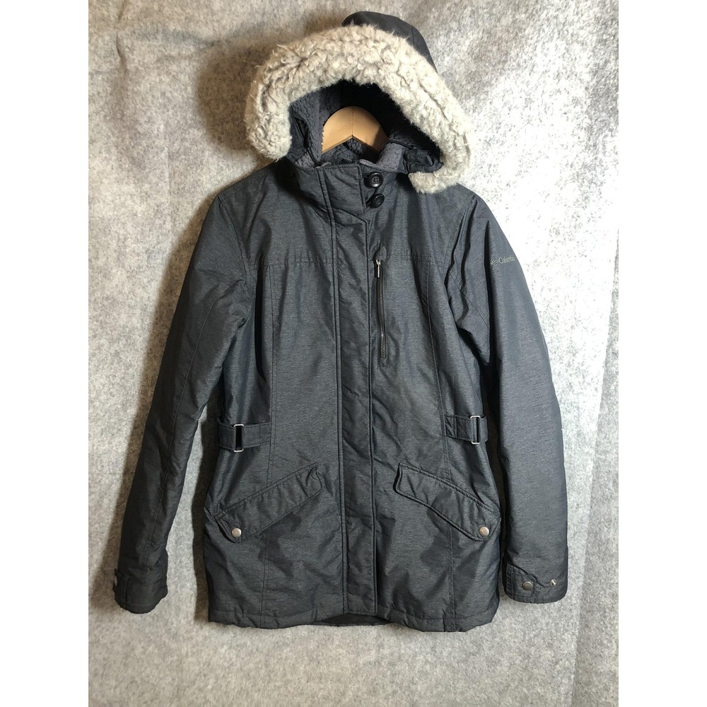 Columbia Coat Womens Small Gray Thermal Coil Hooded Parka Faux Fur Insulated